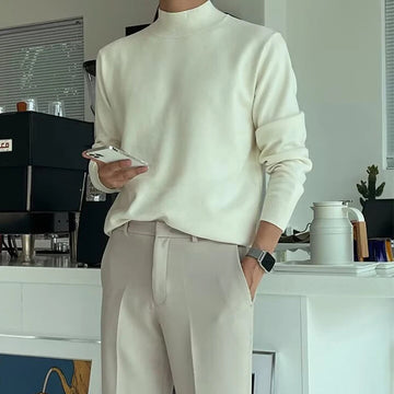 AIDASE  -  Spring Casual Long Sleeve Knit Jumper Tops Men Fashion Solid Color Basic Tees Autumn Vintage Mock Neck Men's Slim Fit Sweaters aidase-shop